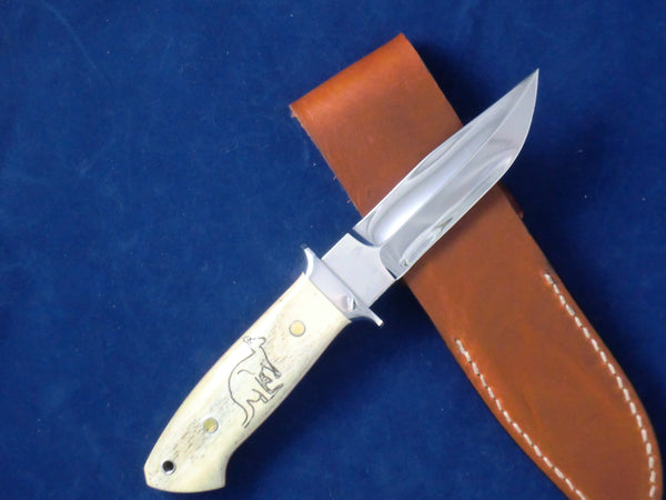 Loveless-Style Mini-Wilderness Knife (Böhler 440C, Camel Bone, Kangaroo Motif)