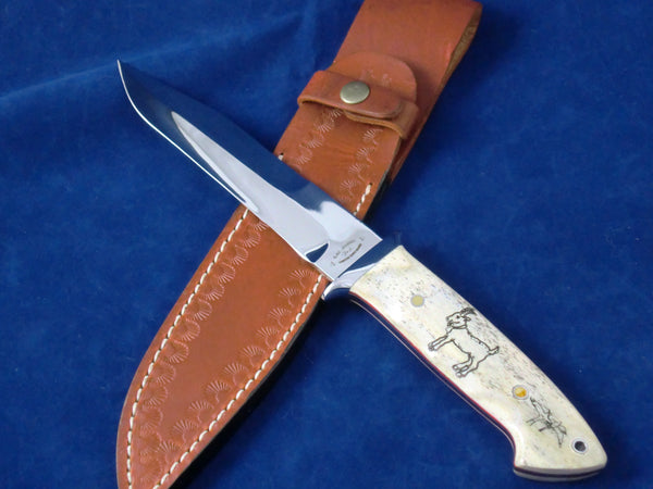Loveless Style Dixon Fighter Variation (Böhler 440C, Camel Bone, Bird & Goat Motif)