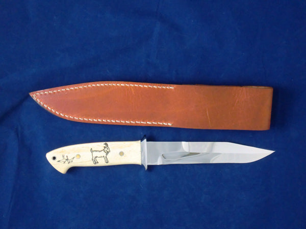 Loveless Style Dixon Fighter Variation (Böhler 440C, Camel Bone, Bird & Goat Motif)