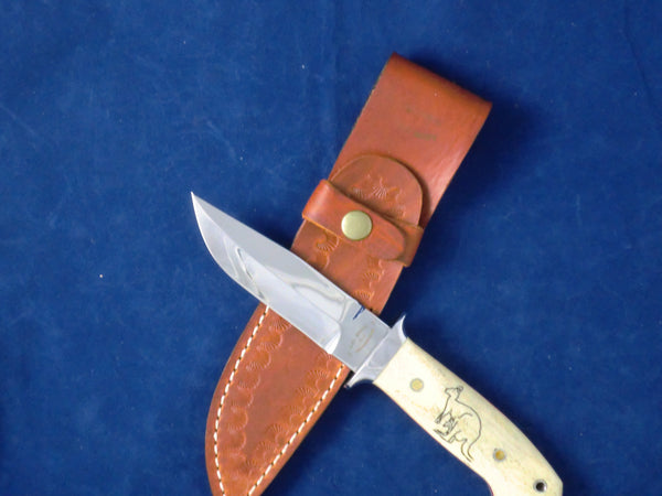 Loveless-Style Mini-Wilderness Knife (Böhler 440C, Camel Bone, Kangaroo Motif)