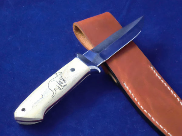 Loveless-Style Mini-Wilderness Knife (Böhler 440C, Camel Bone, Kangaroo Motif)